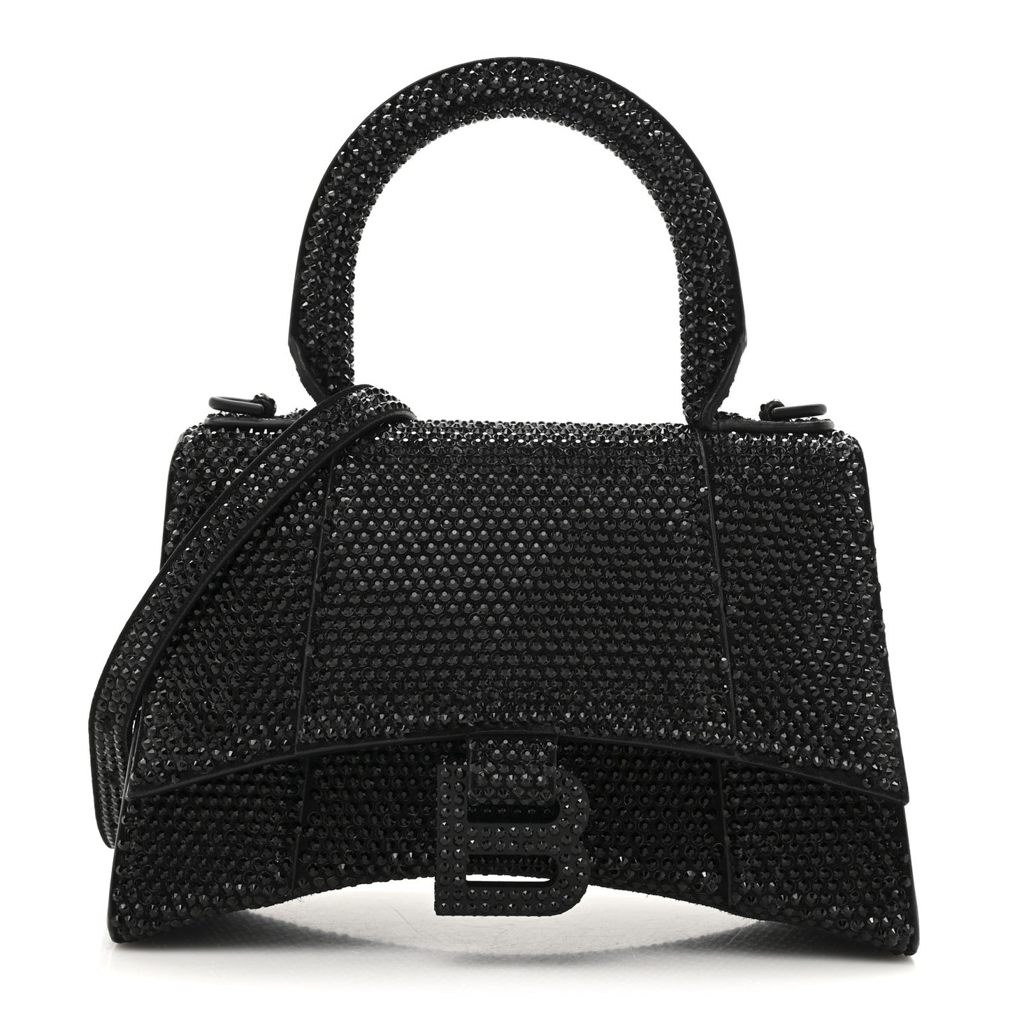 Strass Suede Hourglass Top Handle Bag XS Black Jet