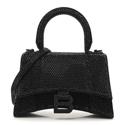 Balenciaga Strass Suede Hourglass Top Handle Bag XS Black Jet 1 of 11