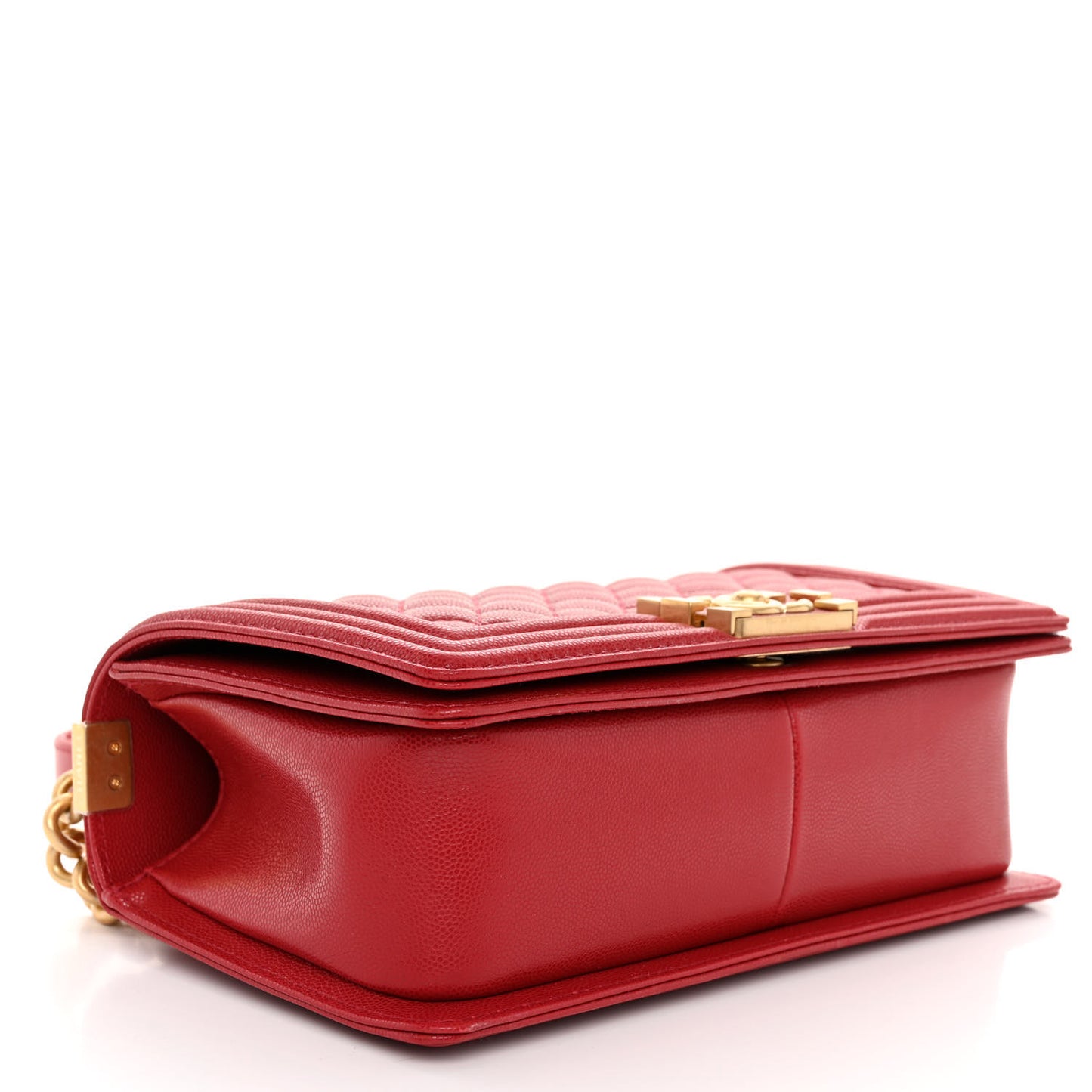 Caviar Medium Boy Logo Top Handle Flap Red