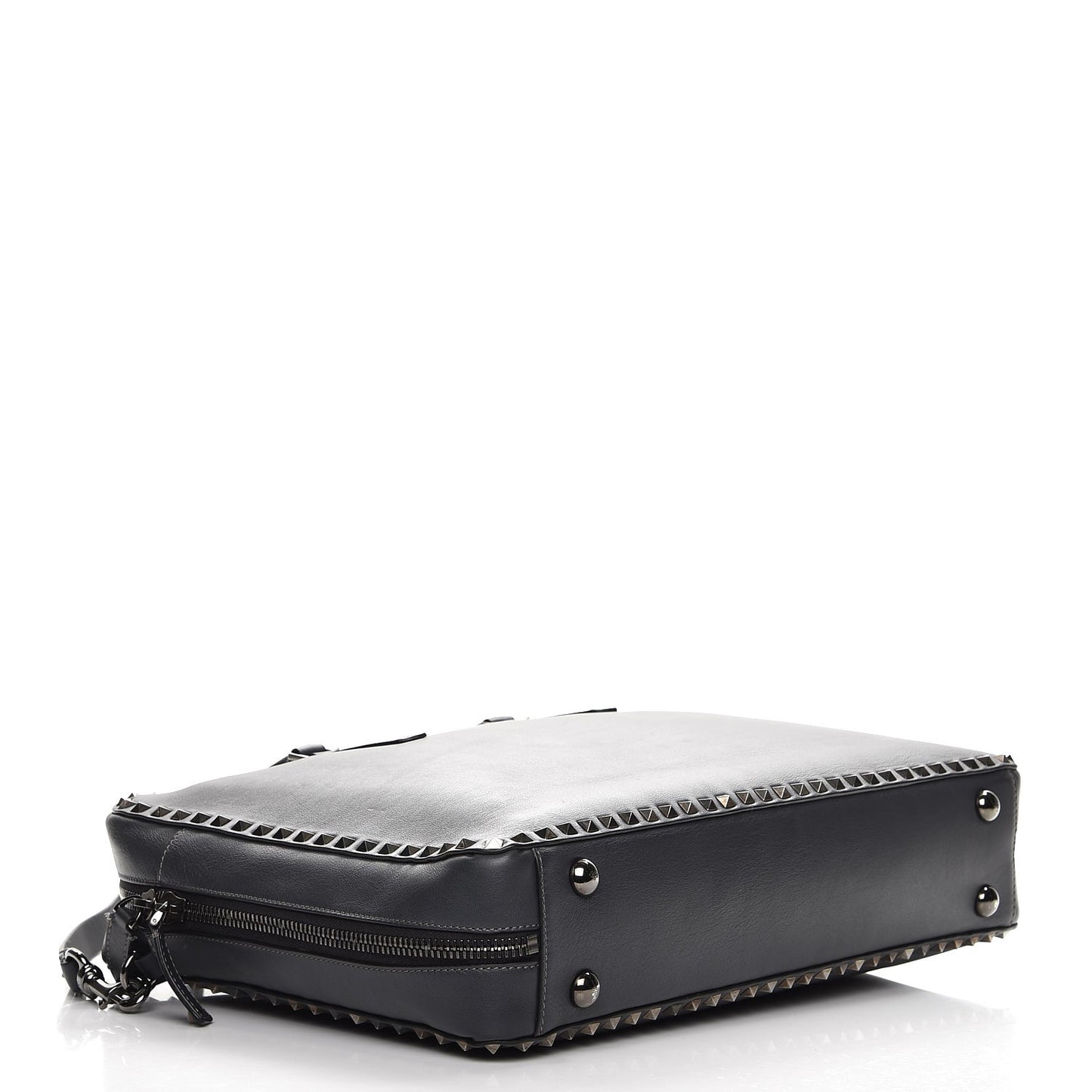 Mens Calfskin Rockstud Briefcase Grey