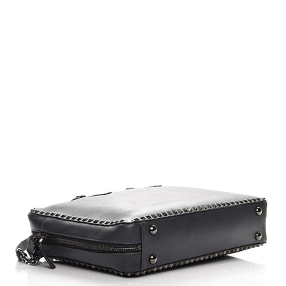 Valentino Garavani Mens Calfskin Rockstud Briefcase Grey 4 of 12
