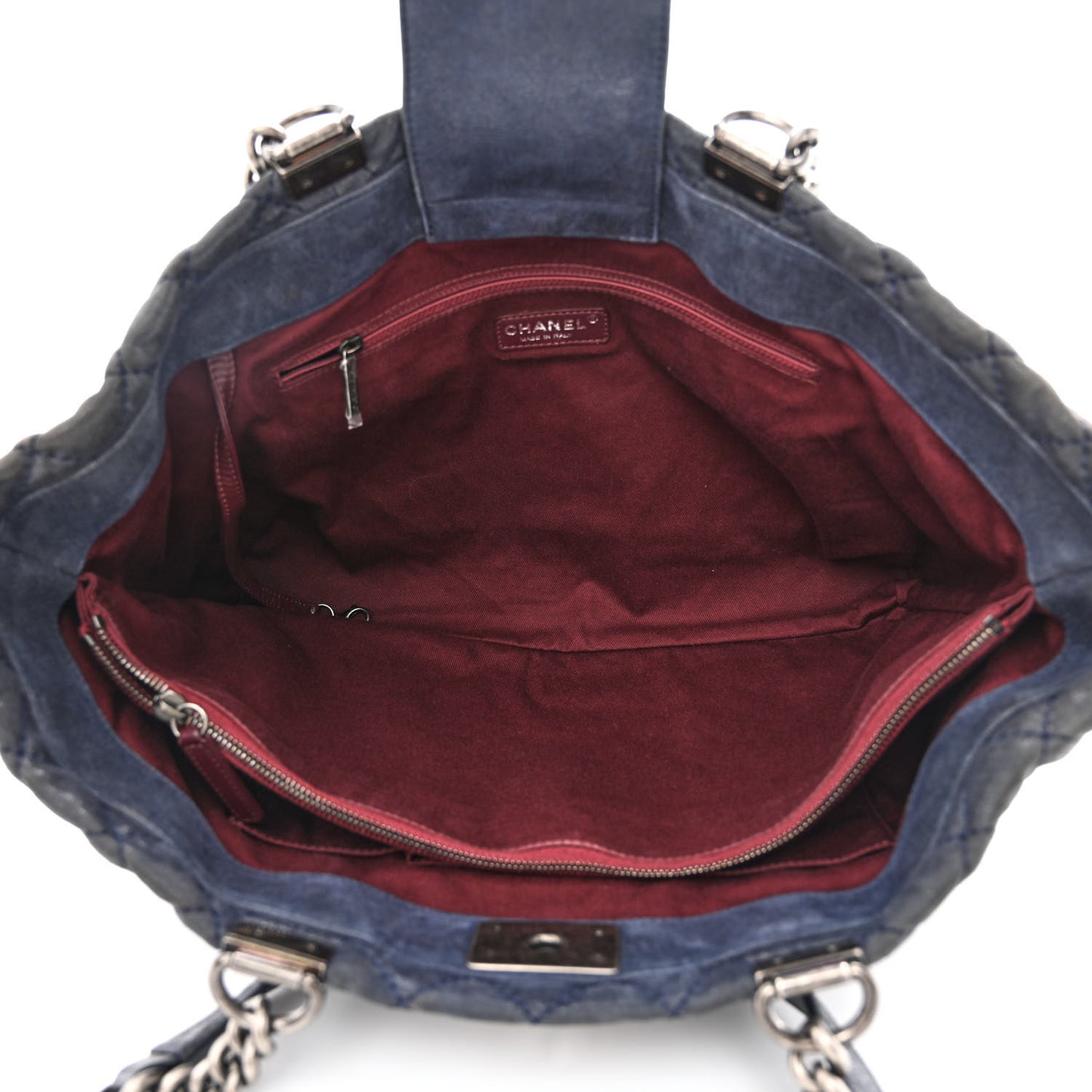 Iridescent Calfskin Quilted Large Gentle Boy Shopping Tote Navy