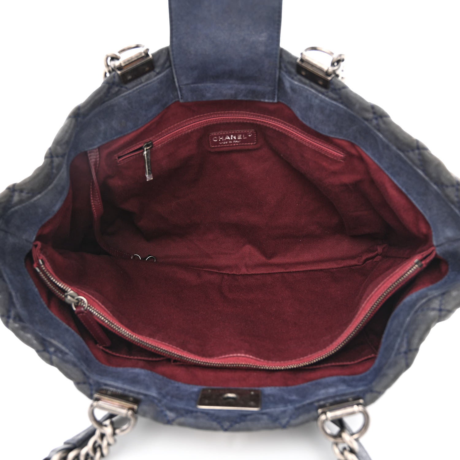 Chanel Iridescent Calfskin Quilted Large Gentle Boy Shopping Tote Navy 5 of 11