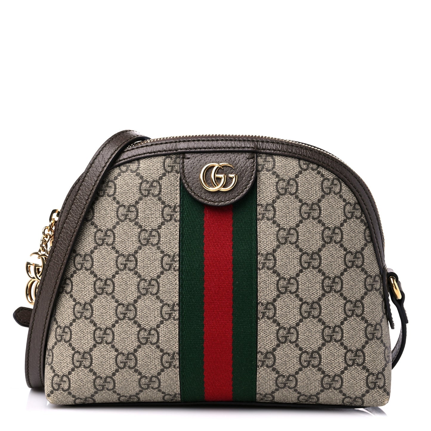 GG Supreme Monogram Textured Dollar Calfskin Web Small Ophidia Dome Shoulder Bag Beige Ebony New Acero