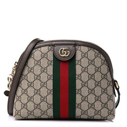 Gucci GG Supreme Monogram Textured Dollar Calfskin Web Small Ophidia Dome Shoulder Bag Beige Ebony New Acero 1 of 16