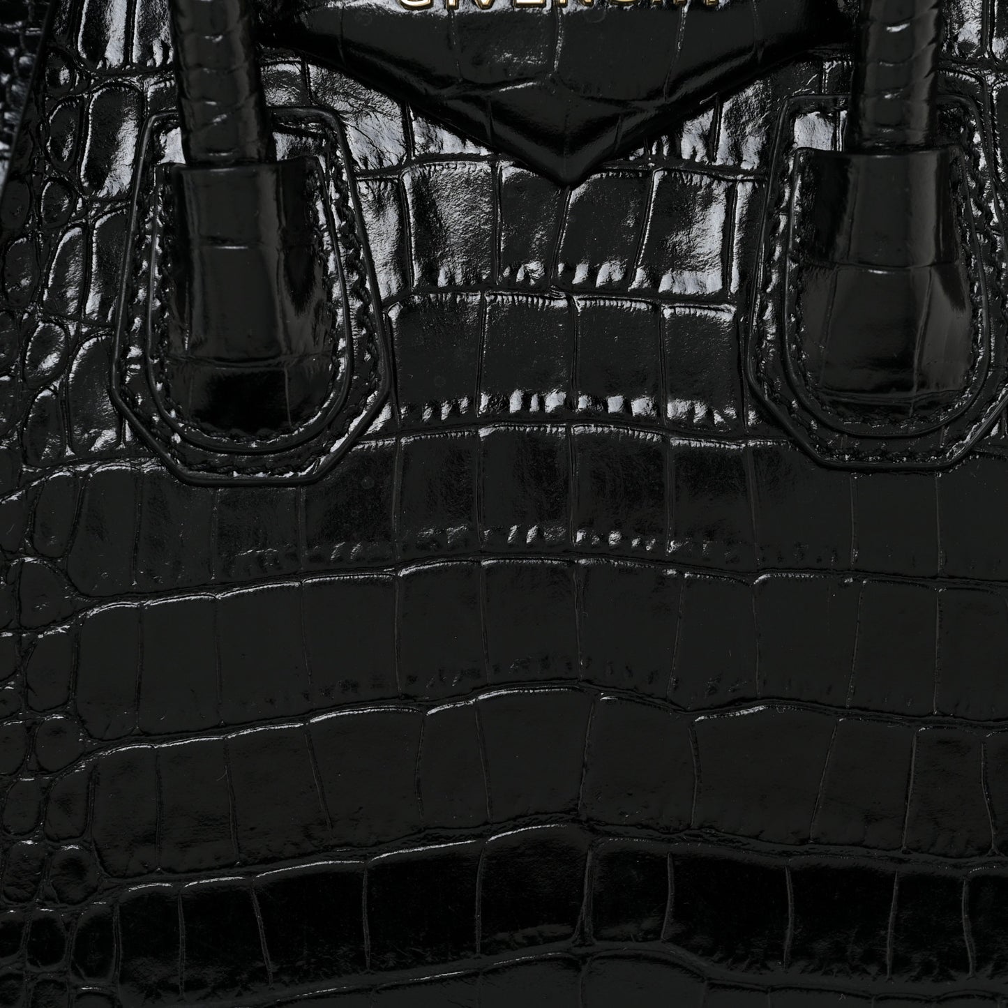 Calfskin Crocodile Embossed Mini Antigona Black