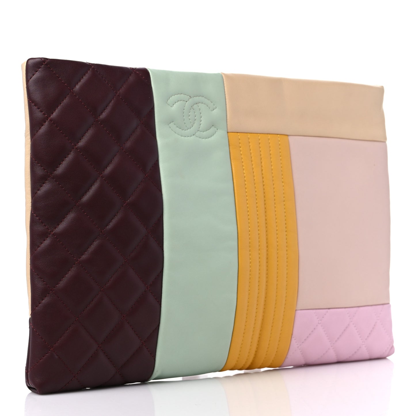 Lambskin Patchwork Medium Cosmetic Case Multicolor Burgundy