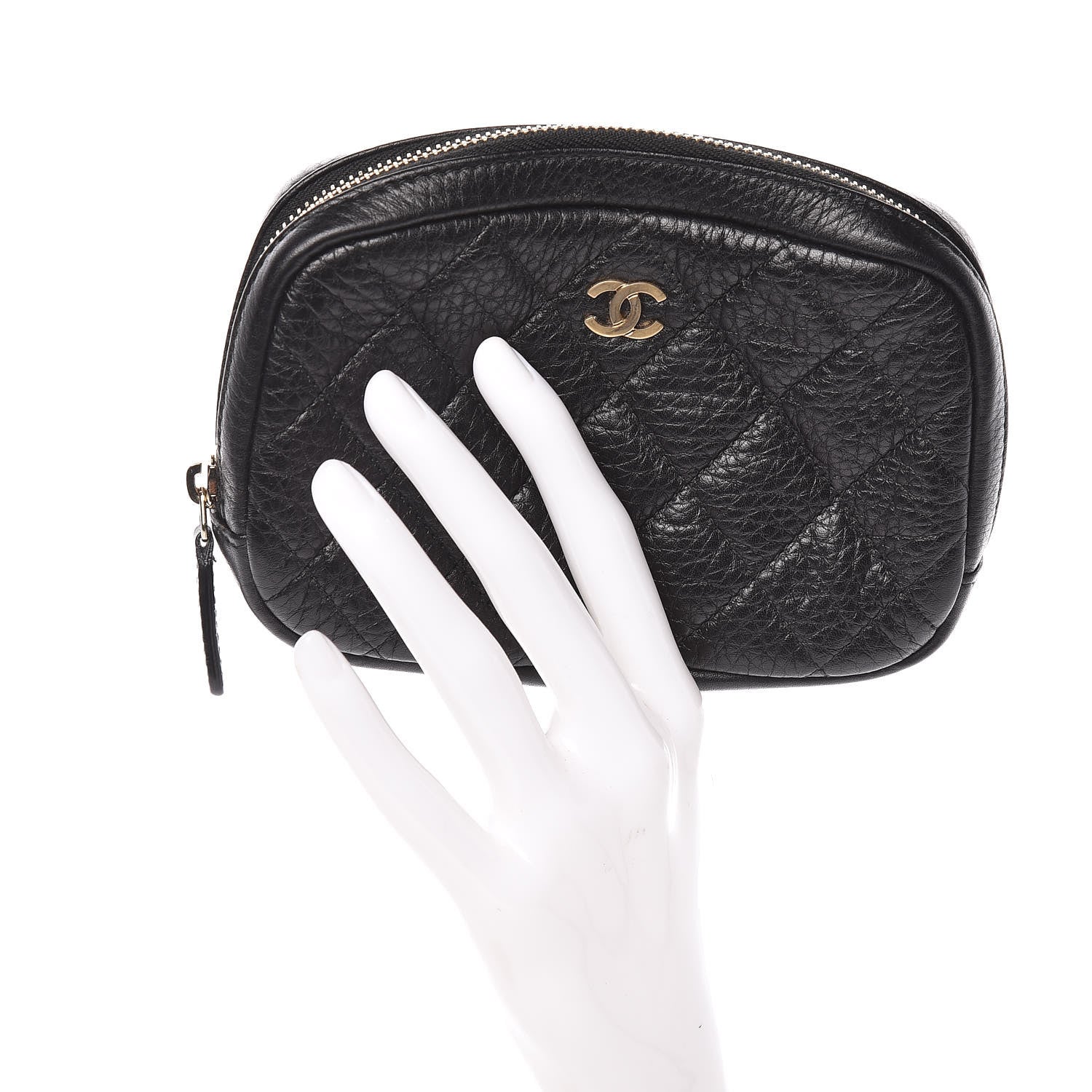 Chanel Grained Calfskin Quilted Small Curvy Pouch Cosmetic Case Black 2 of 7