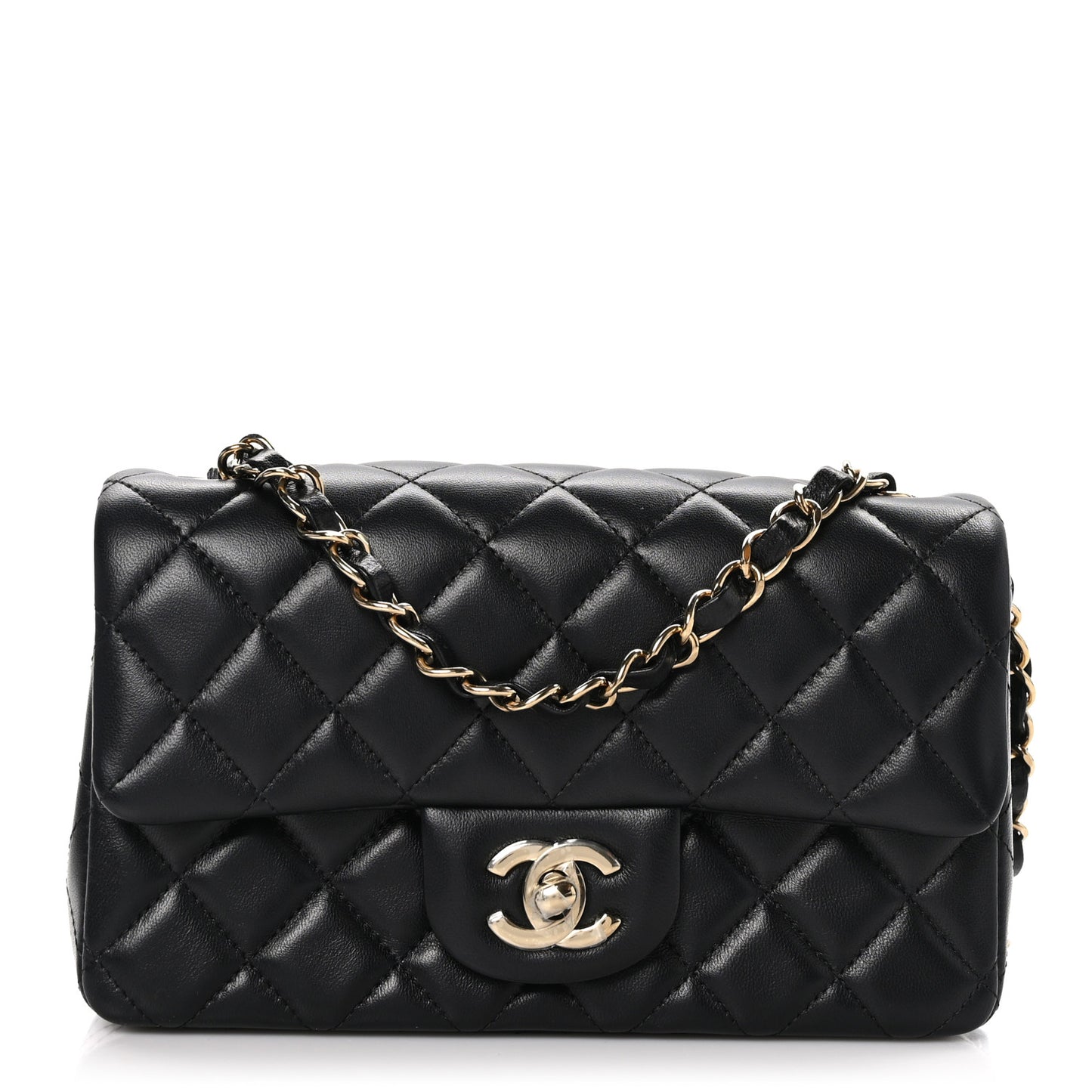 Lambskin Quilted Mini Rectangular Flap Black