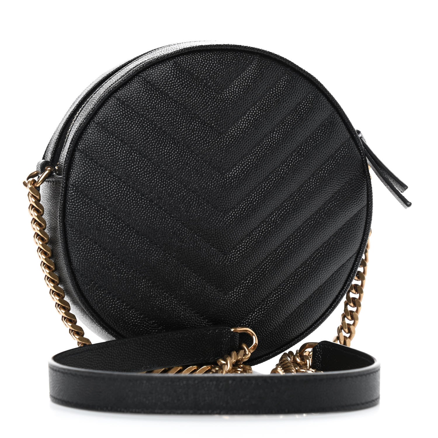 Saint Laurent Grain De Poudre Matelasse Chevron Quilted Round Vinyle Camera Bag Black 3 of 8