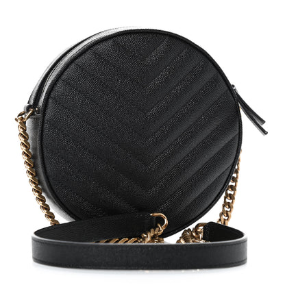 Saint Laurent Grain De Poudre Matelasse Chevron Quilted Round Vinyle Camera Bag Black 3 of 8