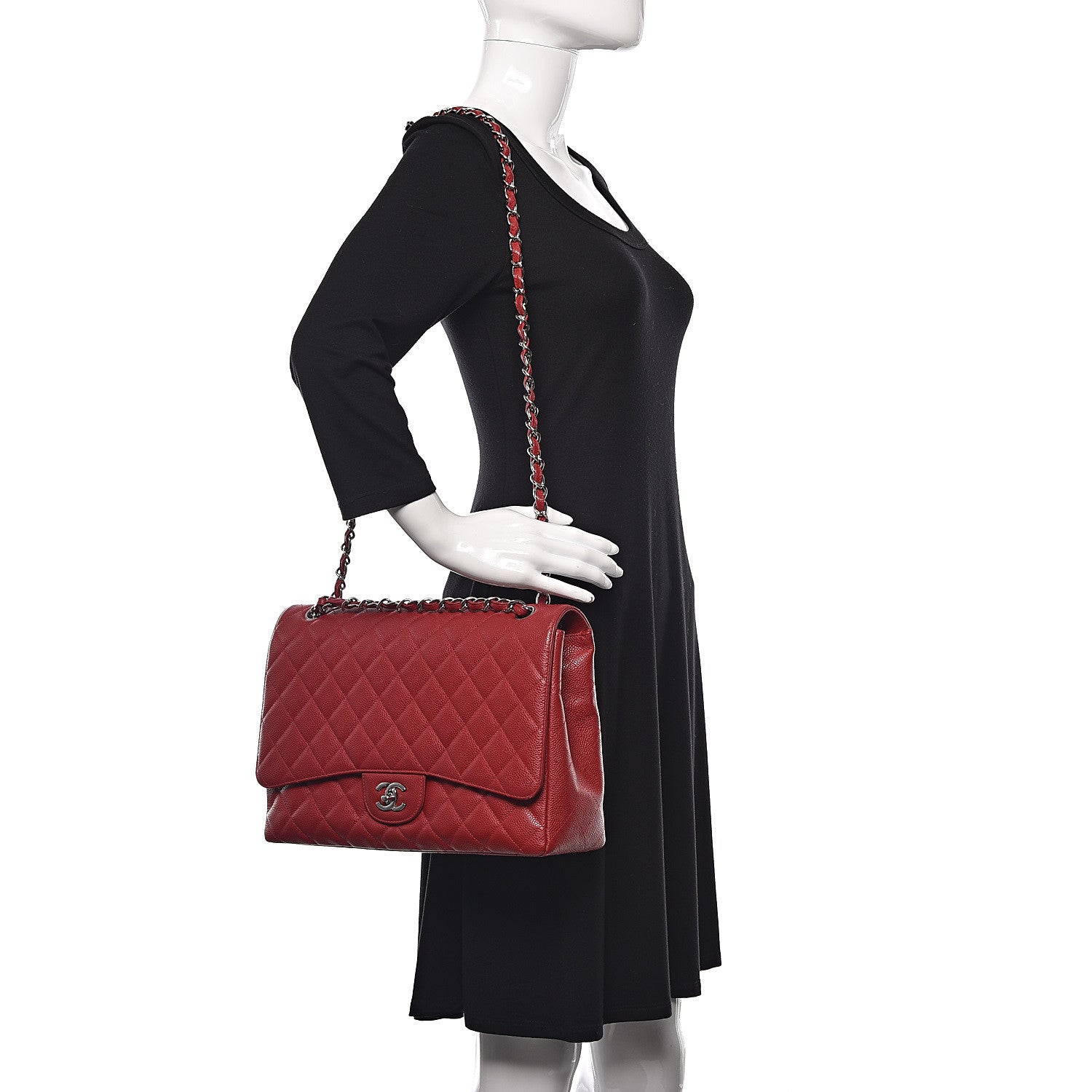 Chanel Caviar Quilted Maxi Single Flap Red 2 of 9