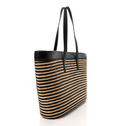 Saint Laurent Calfskin Raffia Large Shopping Tote Naturale Black 1 of 11