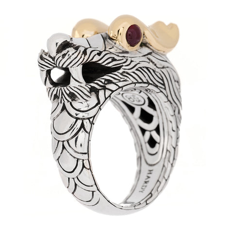Sterling Silver 18K Yellow Gold Ruby Naga Dragon Head Ring 54 7