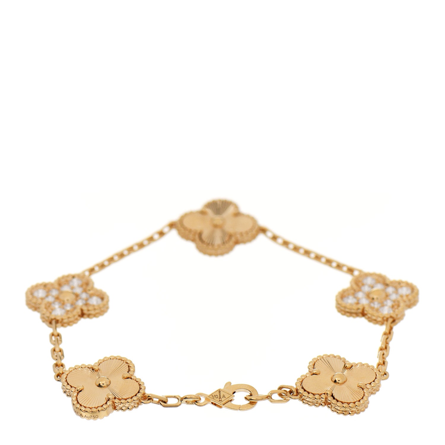 Van Cleef & Arpels 18K Yellow Gold Diamond 5 Motifs Guilloche Vintage Alhambra Bracelet 3 of 6