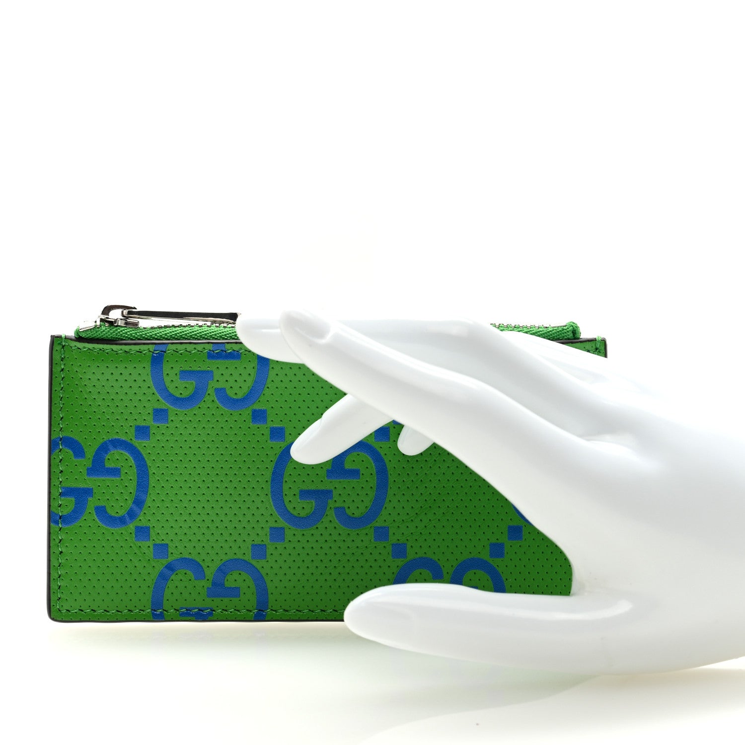 Gucci Calfskin GG Tennis Bi-Color Embossed Zip Wallet Joy Green Joy Blue 2 of 6