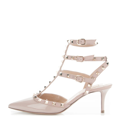 Valentino Garavani Patent Nappa Rockstud Ankle Strap 65mm Pumps 38 Poudre 1 of 6
