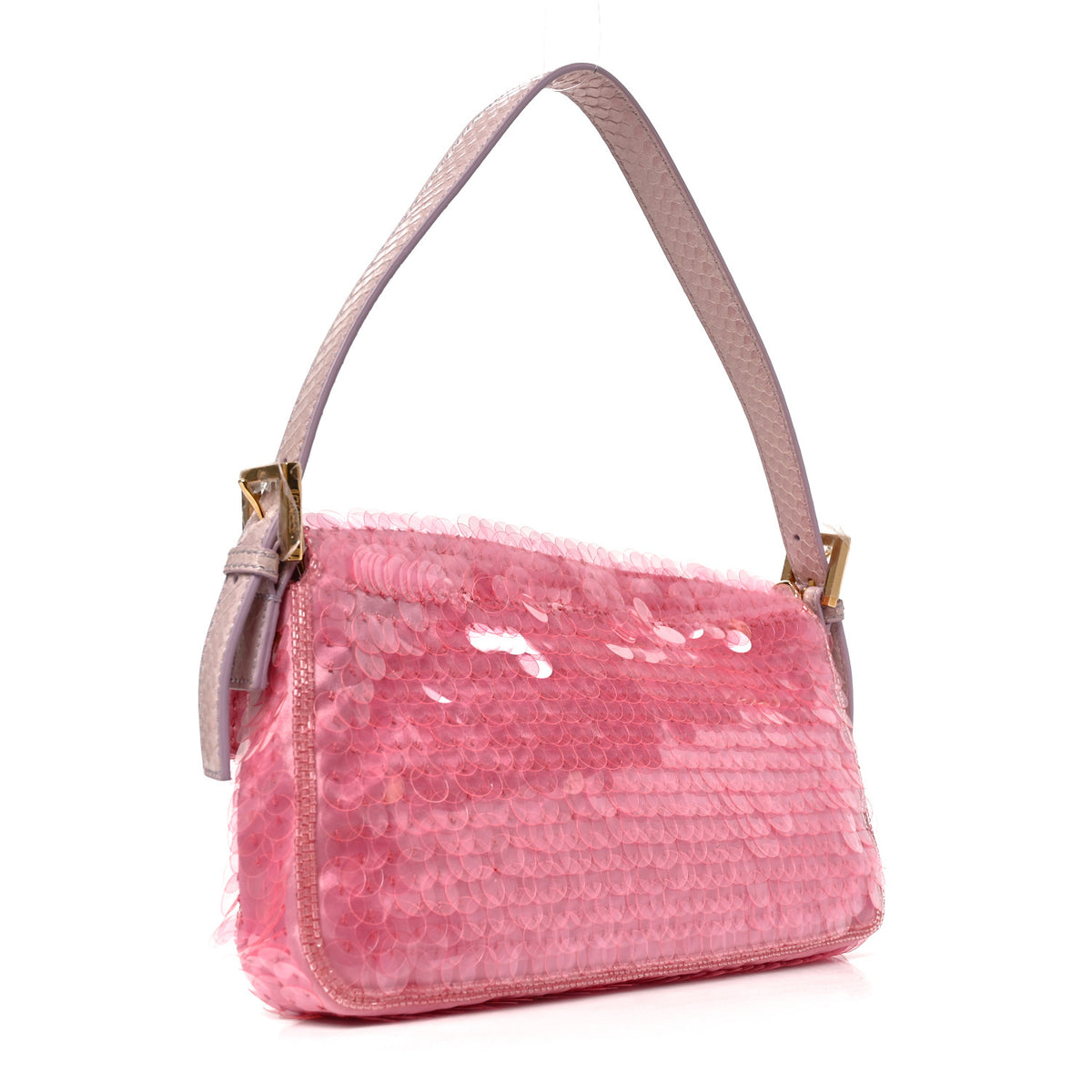 Fendi Satin Sequin Paillettes Bilics Lustre Snakeskin Medium Baguette 1997 Lavanda Glicine 2 of 10
