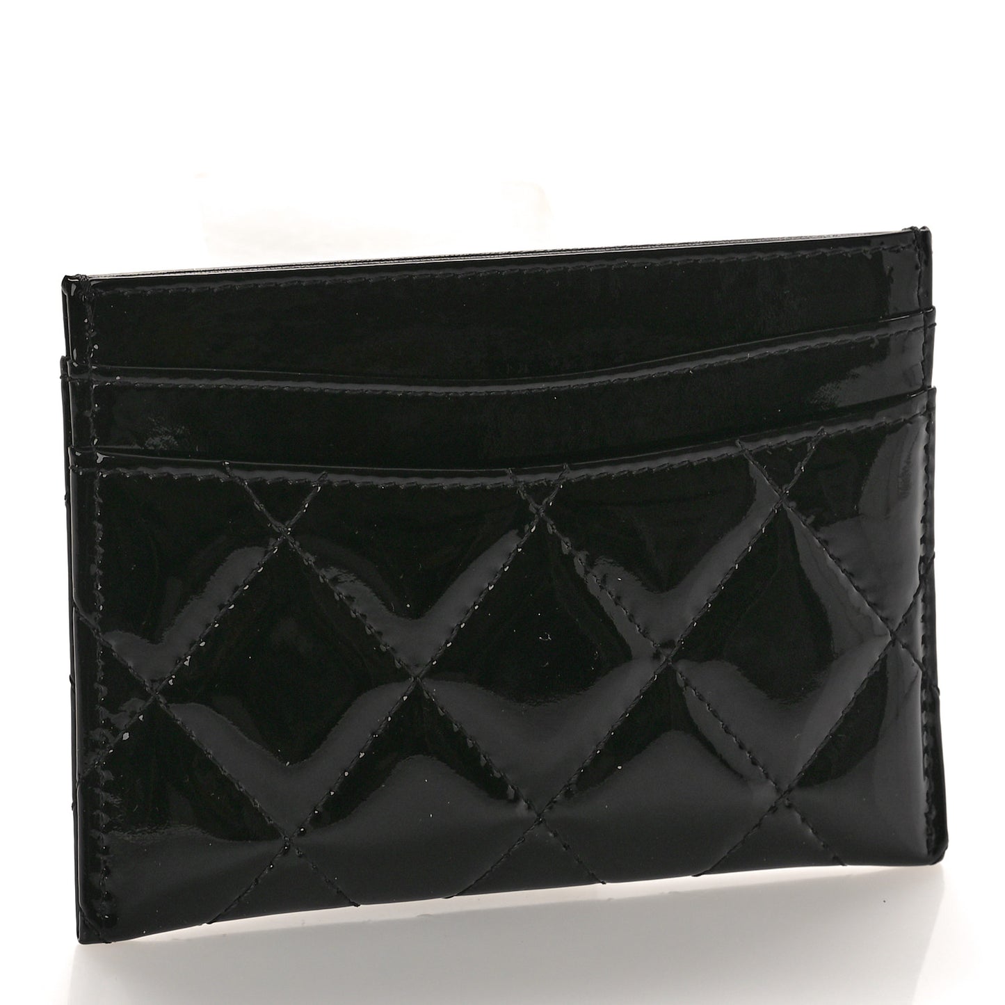 Patent Calfskin Quilted Card Holder Black