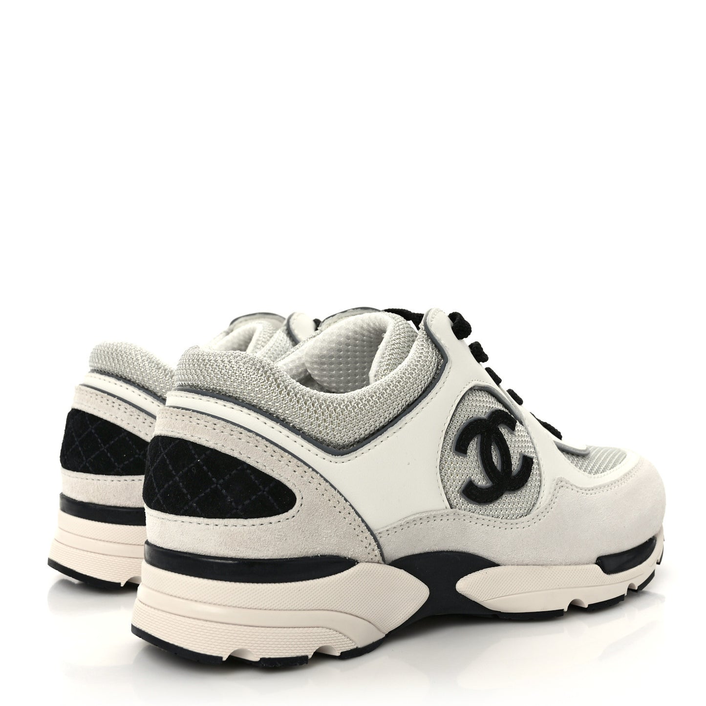 Calfskin Fabric Womens CC Sneakers 36 Black White Silver