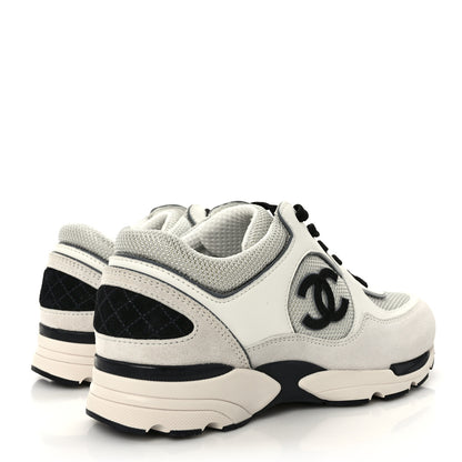 Chanel Calfskin Fabric Womens CC Sneakers 36 Black White Silver 4 of 9