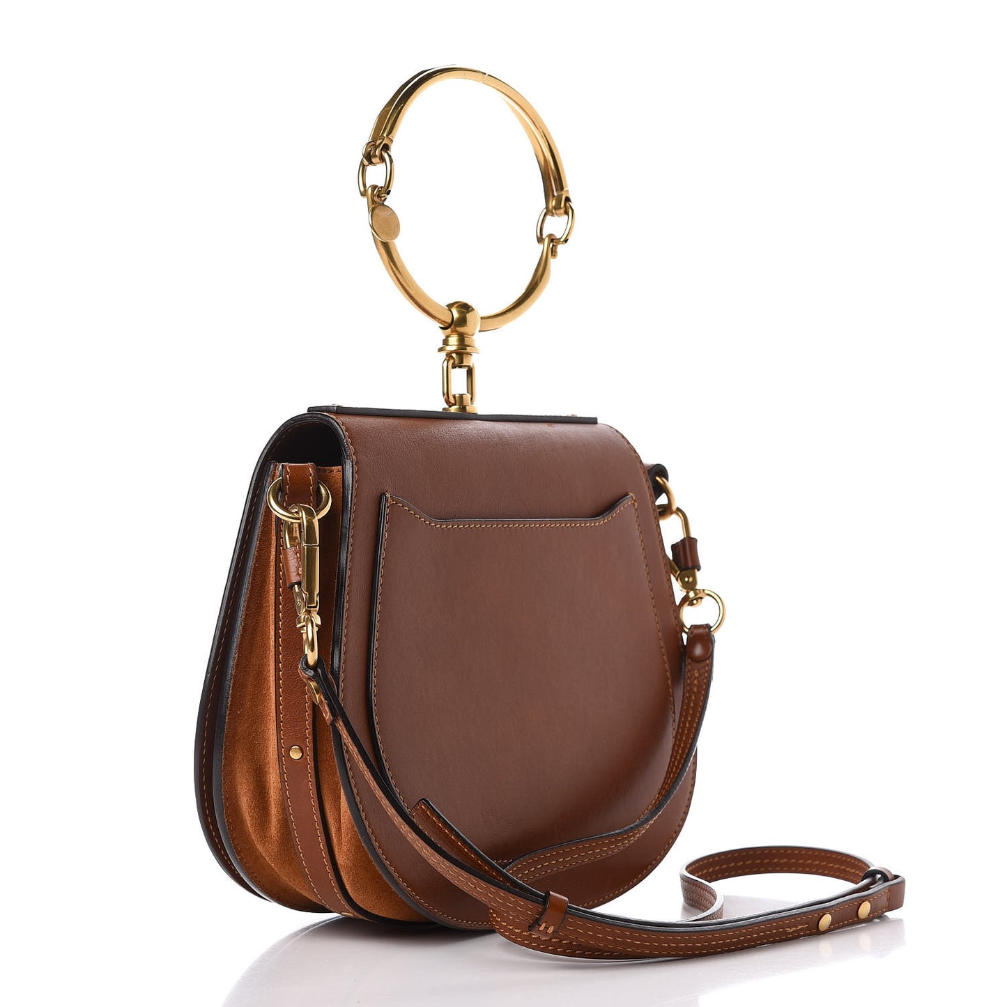 Calfskin Suede Medium Nile Bracelet Bag Caramel