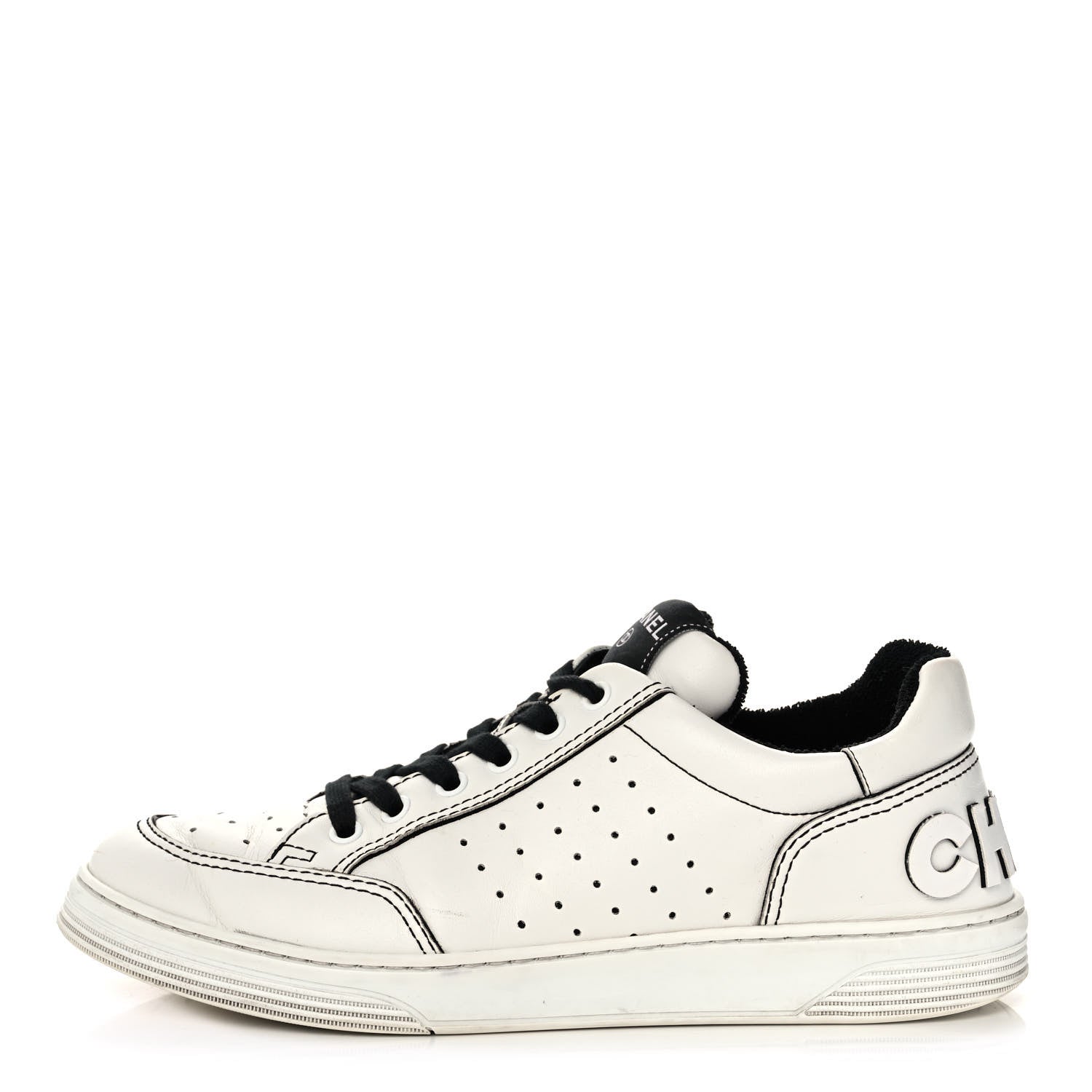 Chanel Calfskin Womens Logo Sneakers 40 Black White 1 of 12