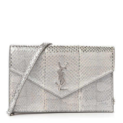 Saint Laurent Ayers Snakeskin Monogram Envelope Chain Wallet Silver Black 1 of 11