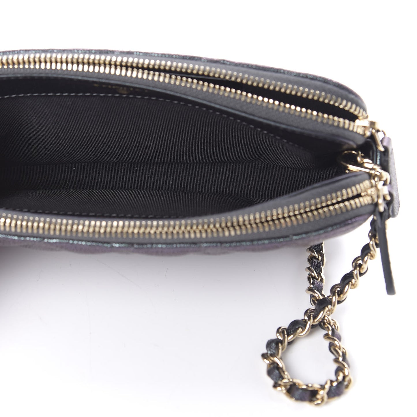 Iridescent Caviar Quilted Clutch With Chain Black