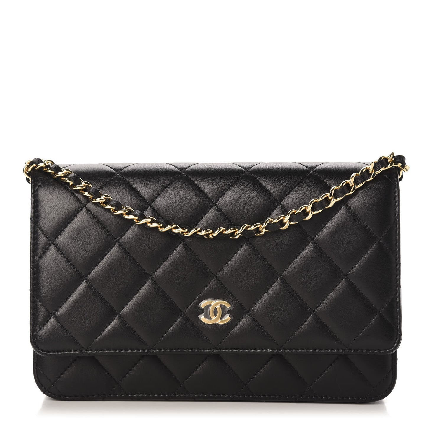 Lambskin Quilted Wallet On Chain WOC Black