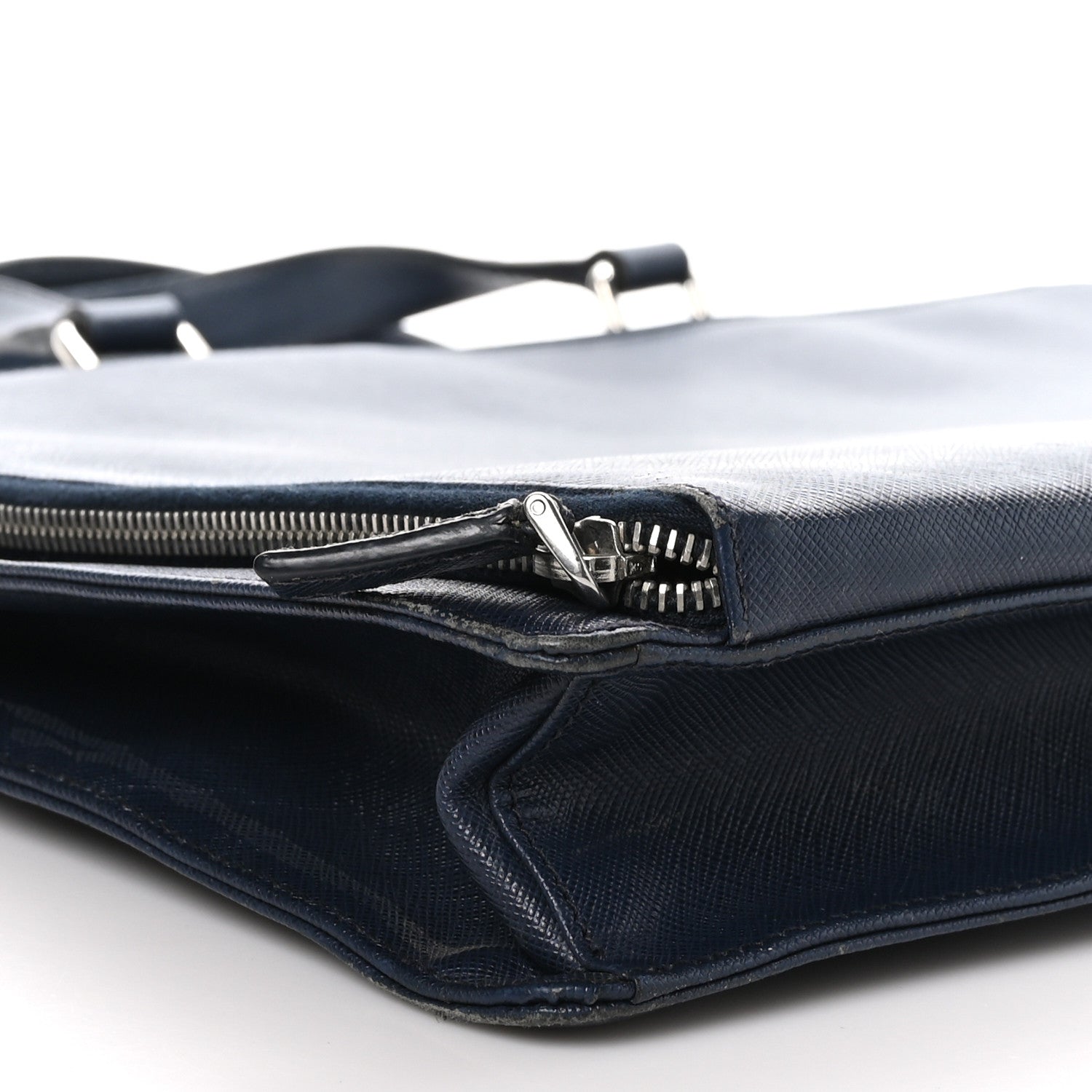 Prada Saffiano Cuir Travel Front Zip Pocket Briefcase Baltico 7 of 10