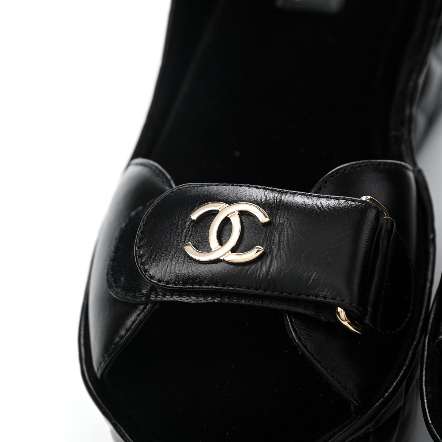 Shiny Calfskin Logo Platform Sandals 38 Black
