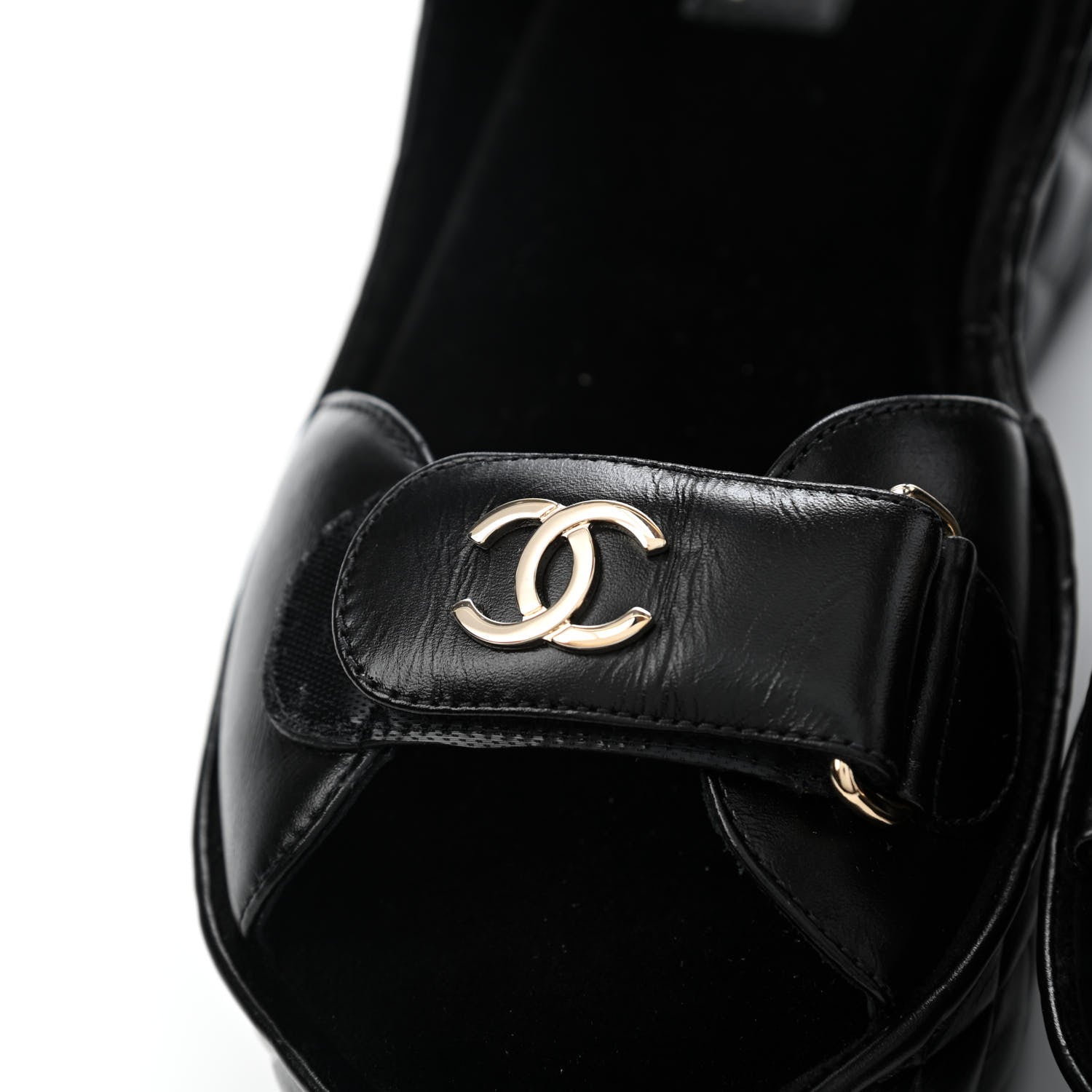 Chanel Shiny Calfskin Logo Platform Sandals 38 Black 7 of 7