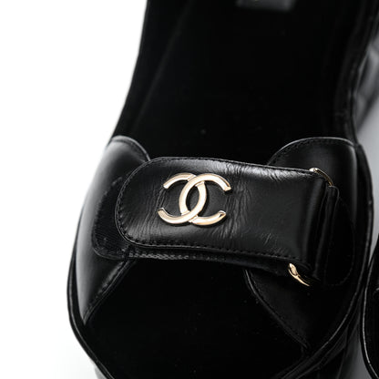 Chanel Shiny Calfskin Logo Platform Sandals 38 Black 7 of 7