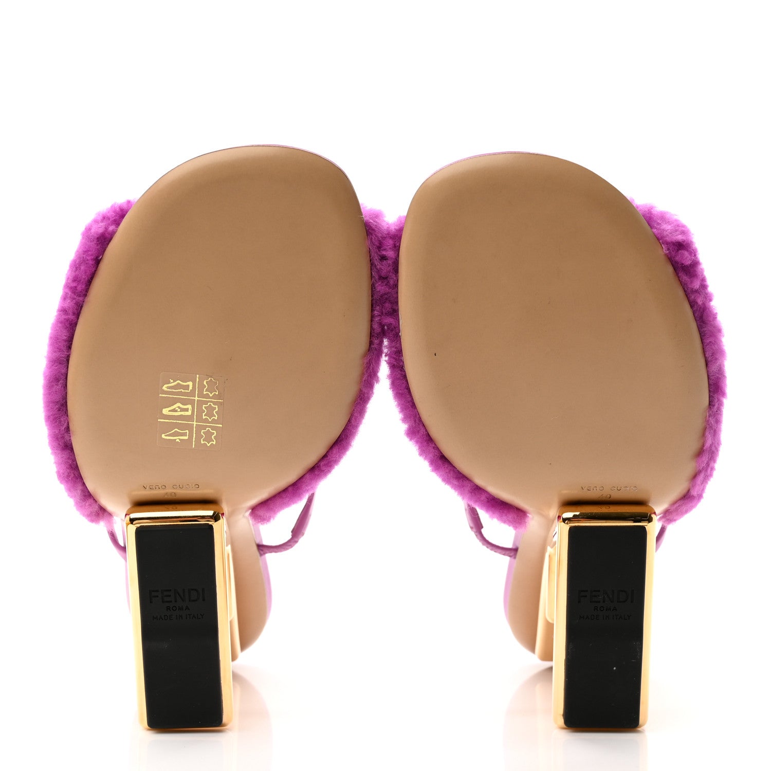Fendi Shearling Vitello Fendi First 95mm Slide Sandals 40 Bouganville Colorado 5 of 8