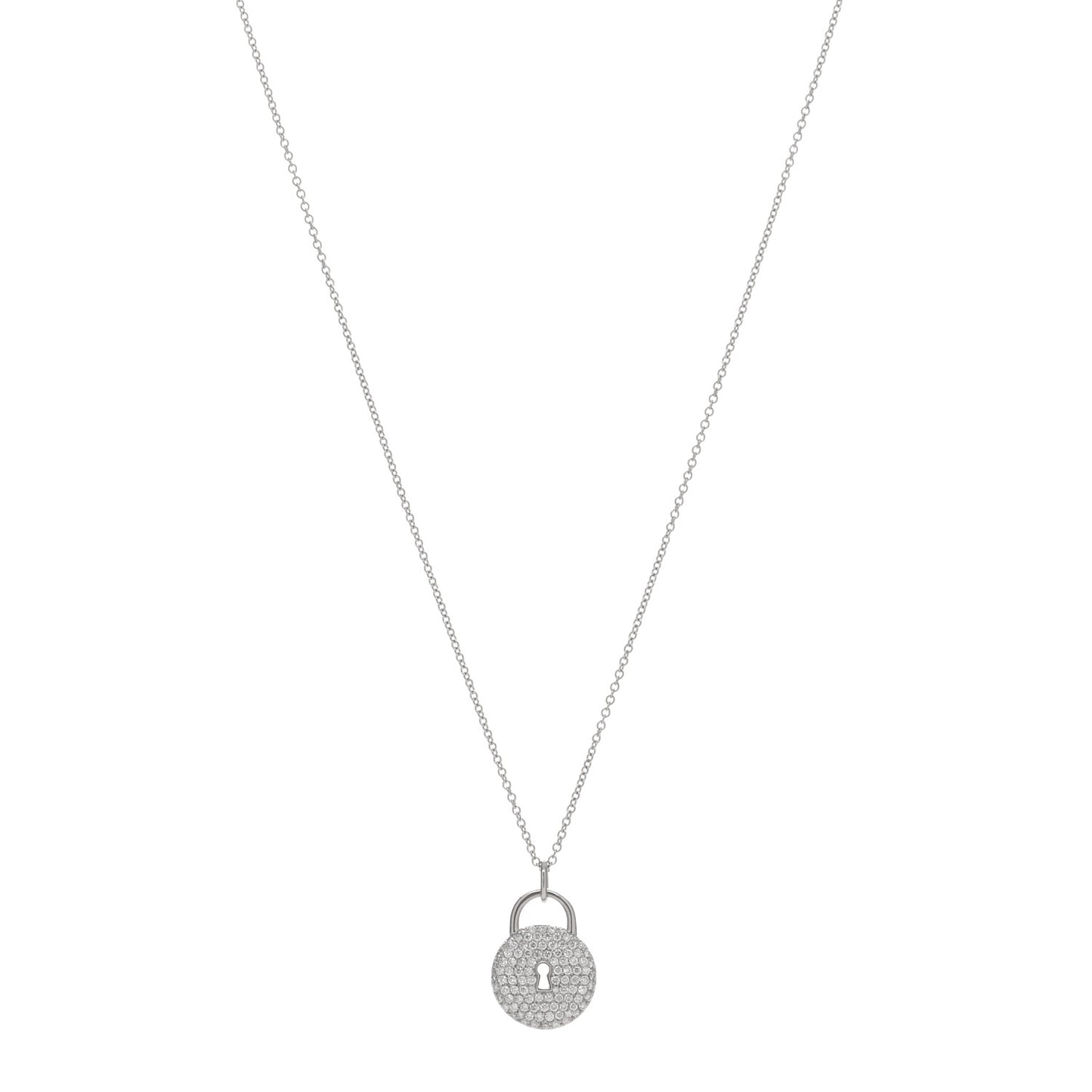 Platinum Diamond Round Lock Pendant Necklace