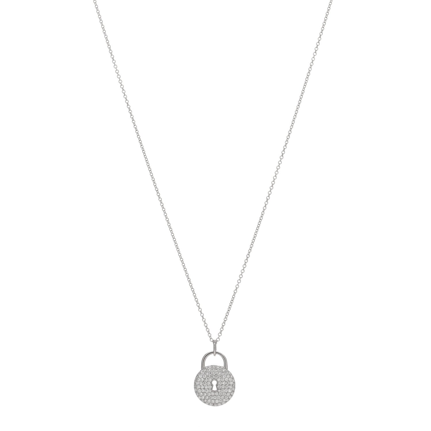 Tiffany Platinum Diamond Round Lock Pendant Necklace 1 of 4