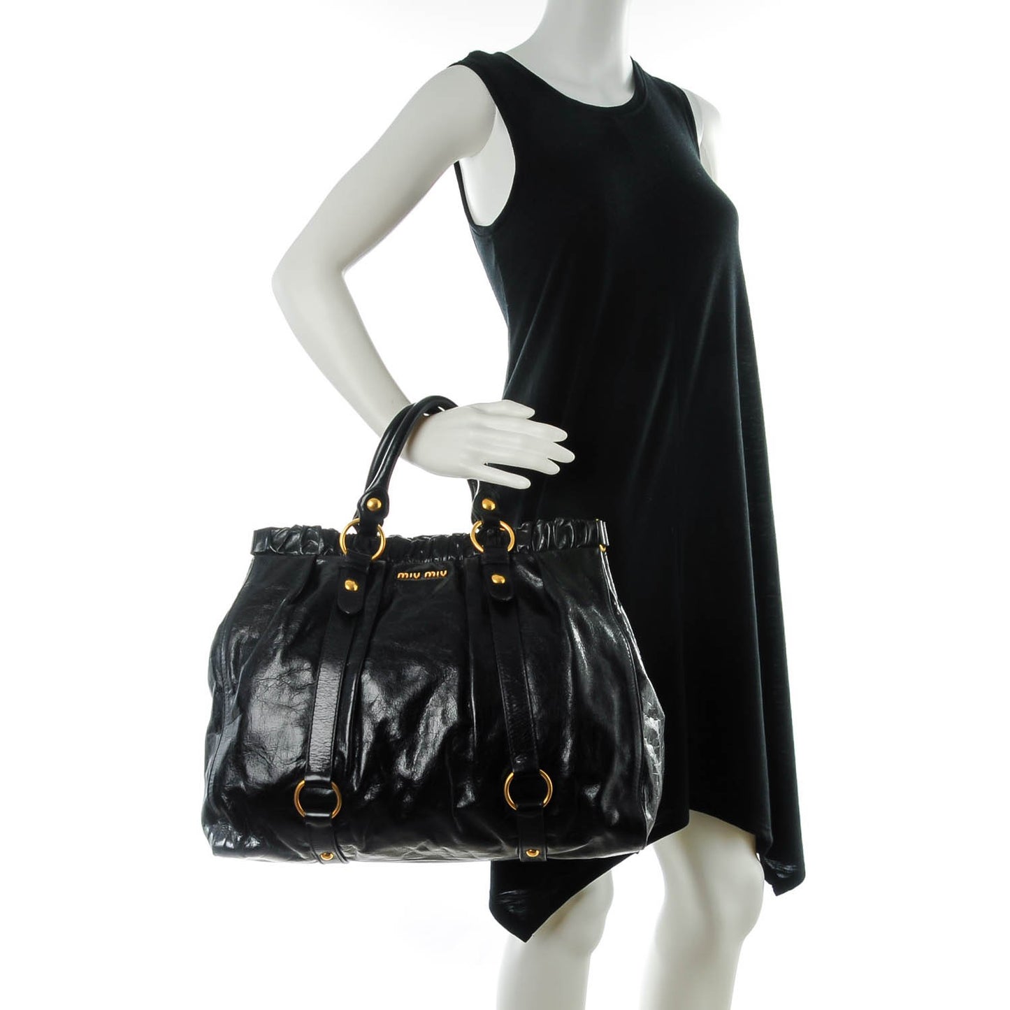 Vitello Lux Gathered Tote Black