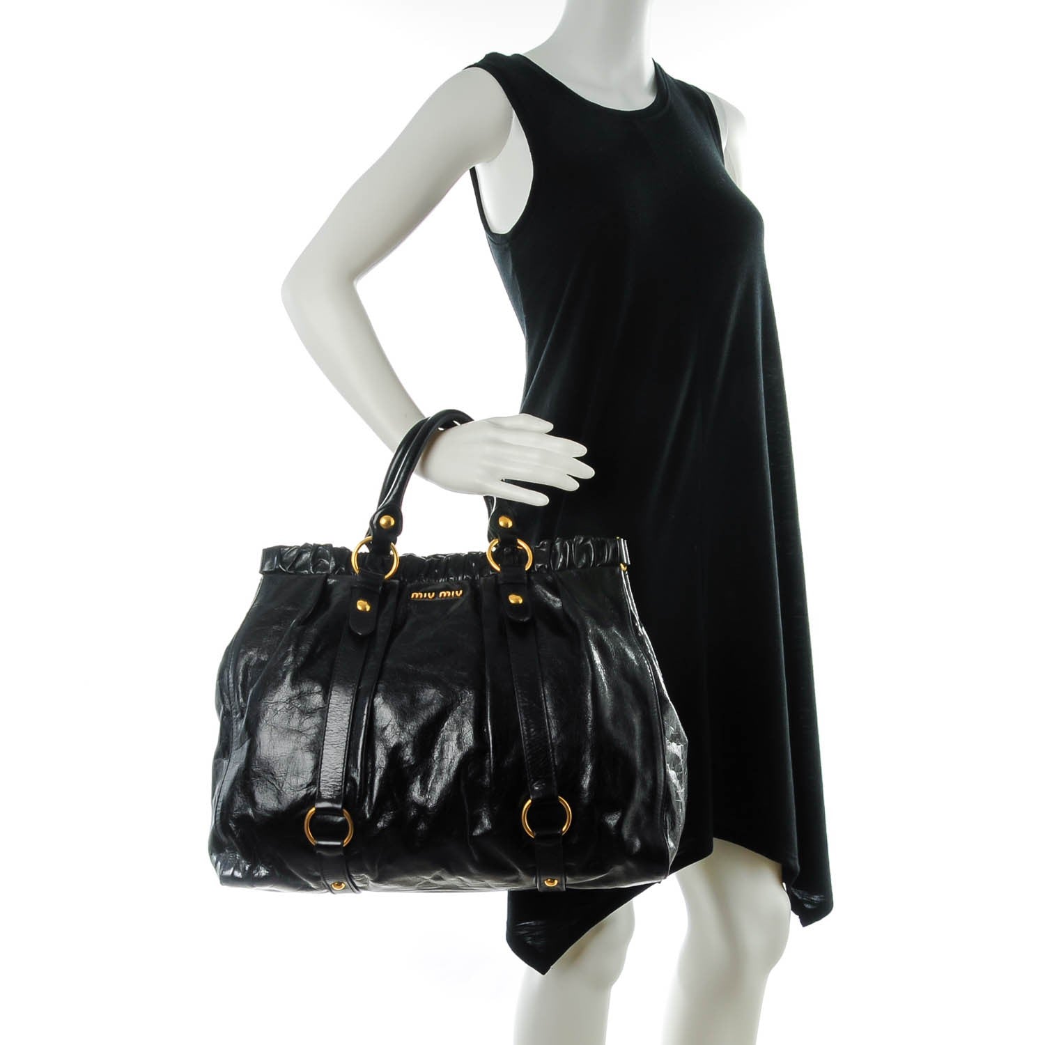 Miu Miu Vitello Lux Gathered Tote Black 2 of 8