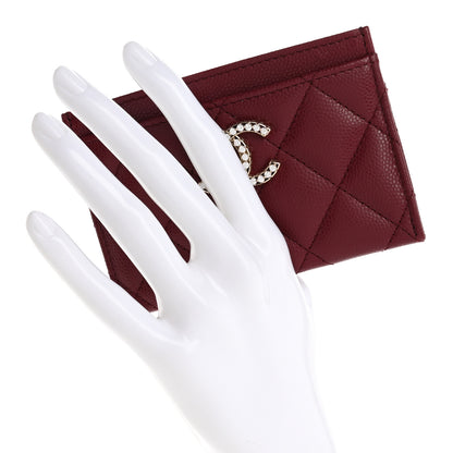 Chanel Caviar Quilted Crystal Card Holder Burgundy 2 of 9