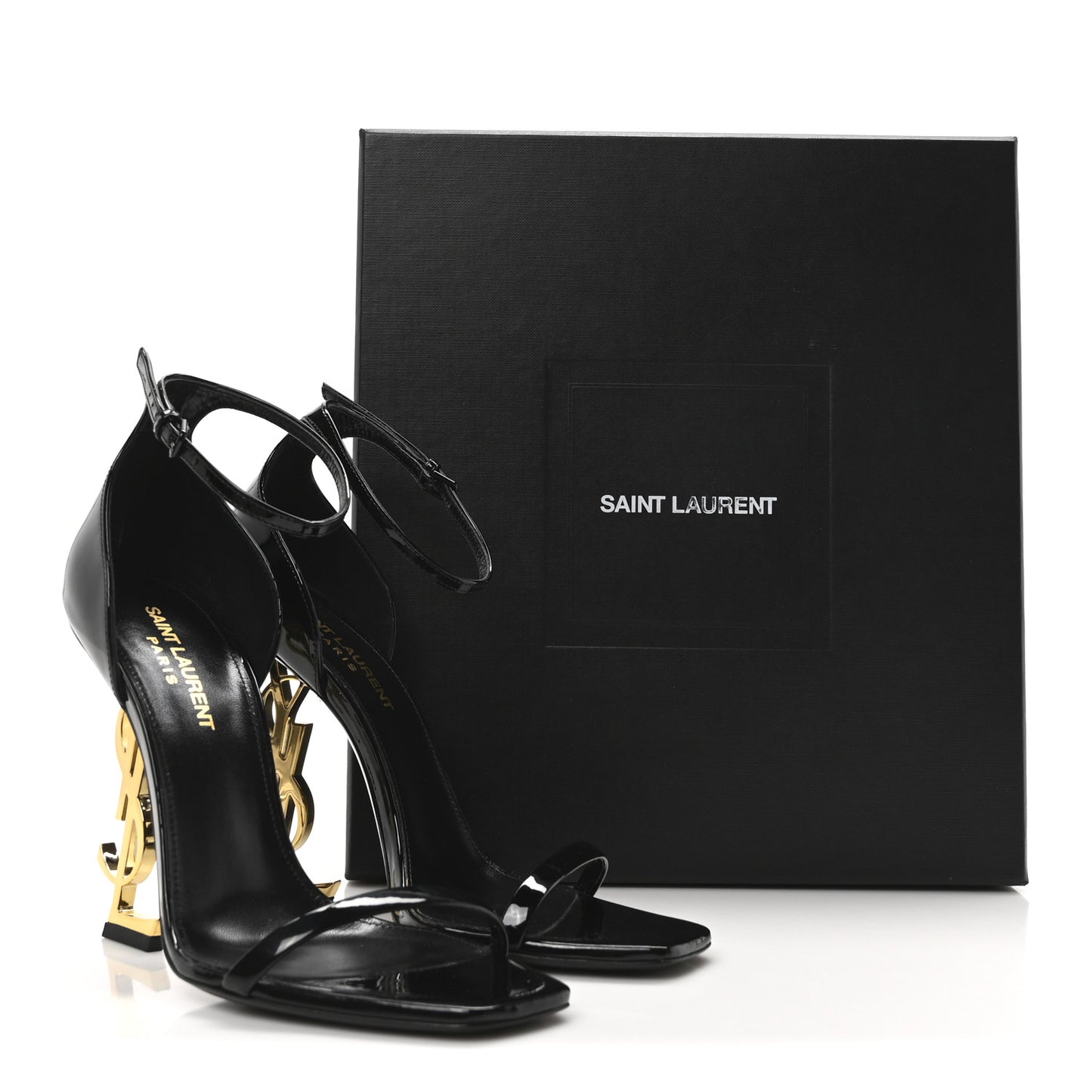 Patent Calfskin Opyum 110 Sandals 38 Black Gold