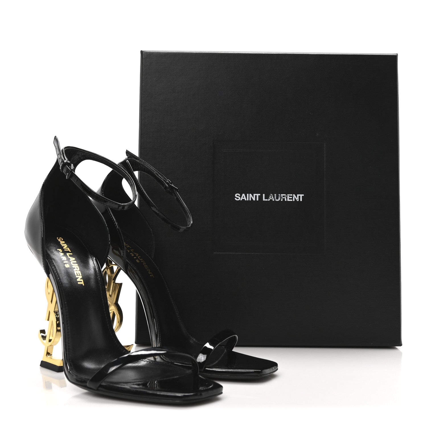 Saint Laurent Patent Calfskin Opyum 110 Sandals 38 Black Gold 9 of 9