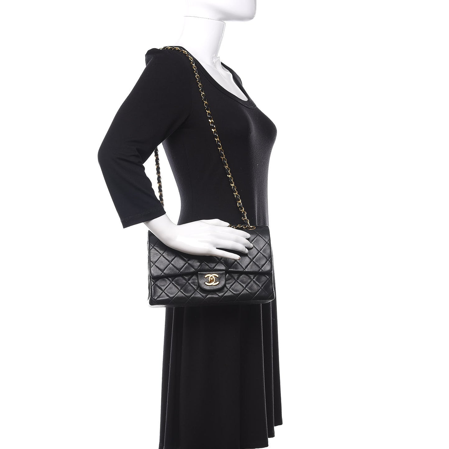 Lambskin Quilted Medium Double Flap Black