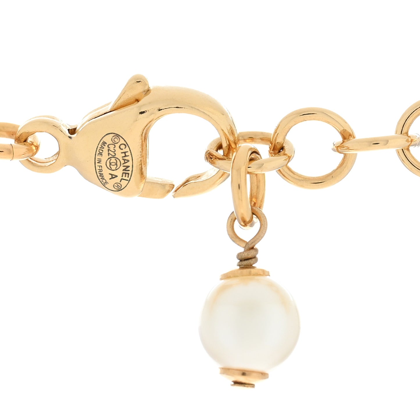 Pearl Crystal CC Pendant Necklace Gold Pink Pearly White