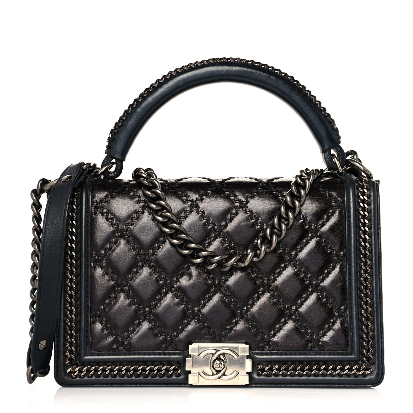 Calfskin Quilted New Medium Boy Top Handle Flap Black
