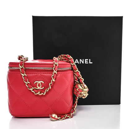 Chanel Lambskin Quilted Pearl Crush Mini Vanity Case With Chain Red 11 of 11