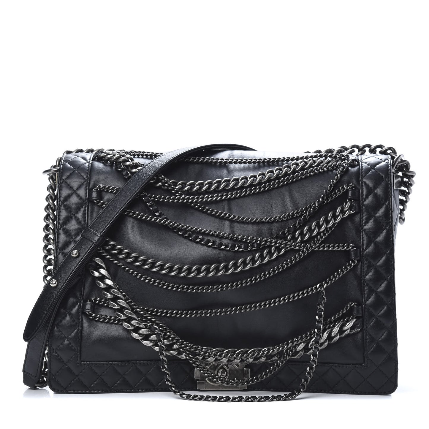 Calfskin Enchained XL Boy Flap Black