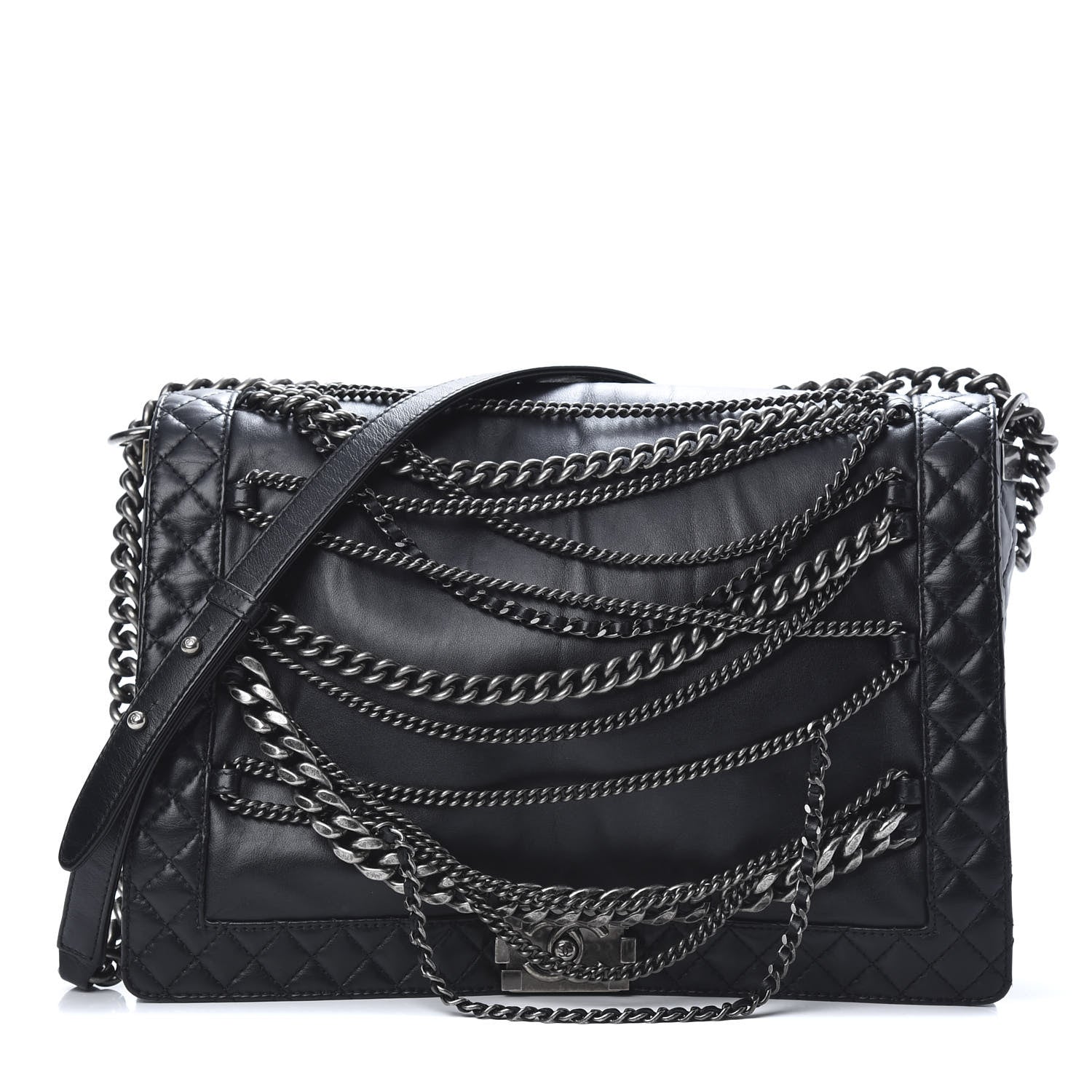 Chanel Calfskin Enchained XL Boy Flap Black 1 of 12