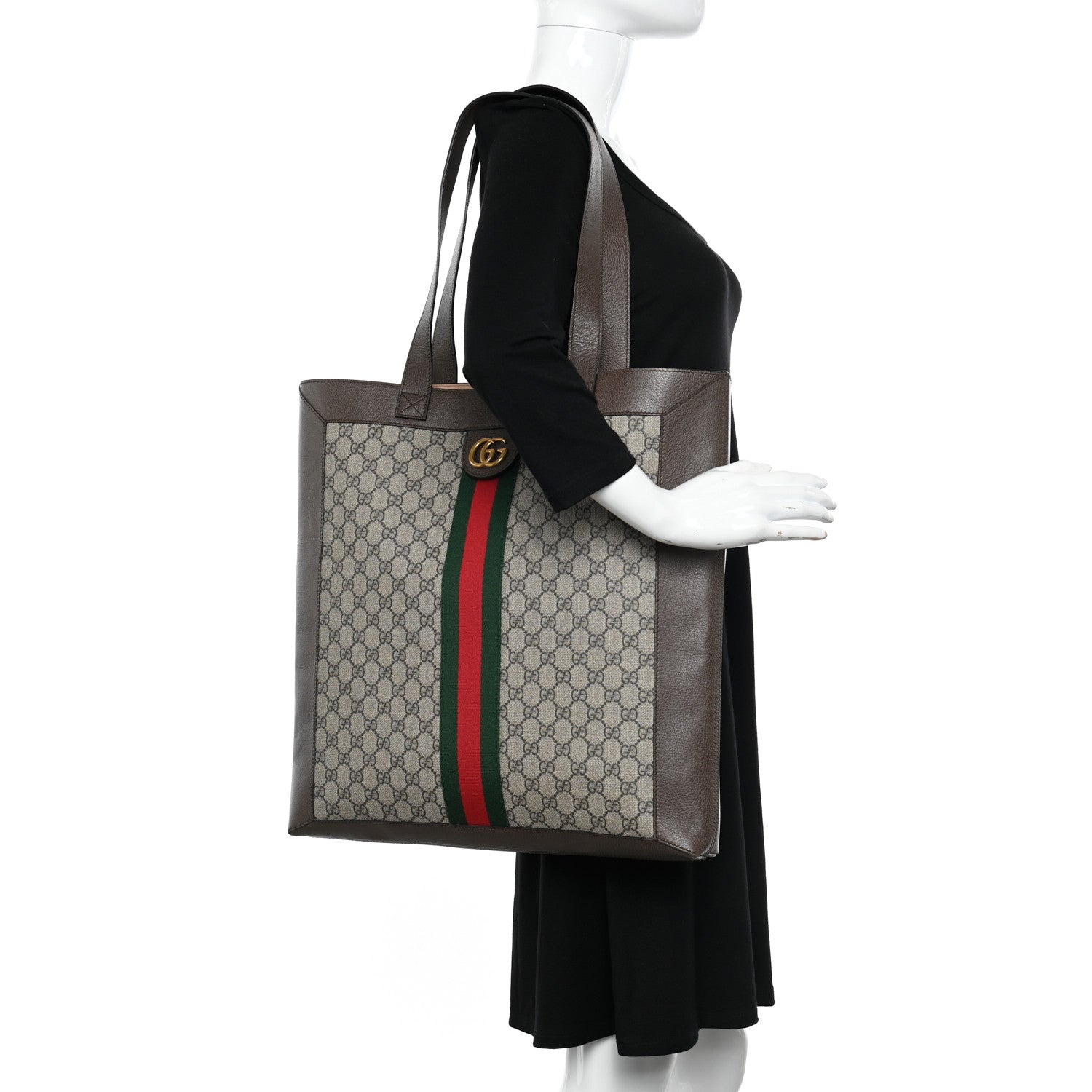 Gucci GG Supreme Monogram Web Large Ophidia Vertical Shopping Tote Brown 2 of 11