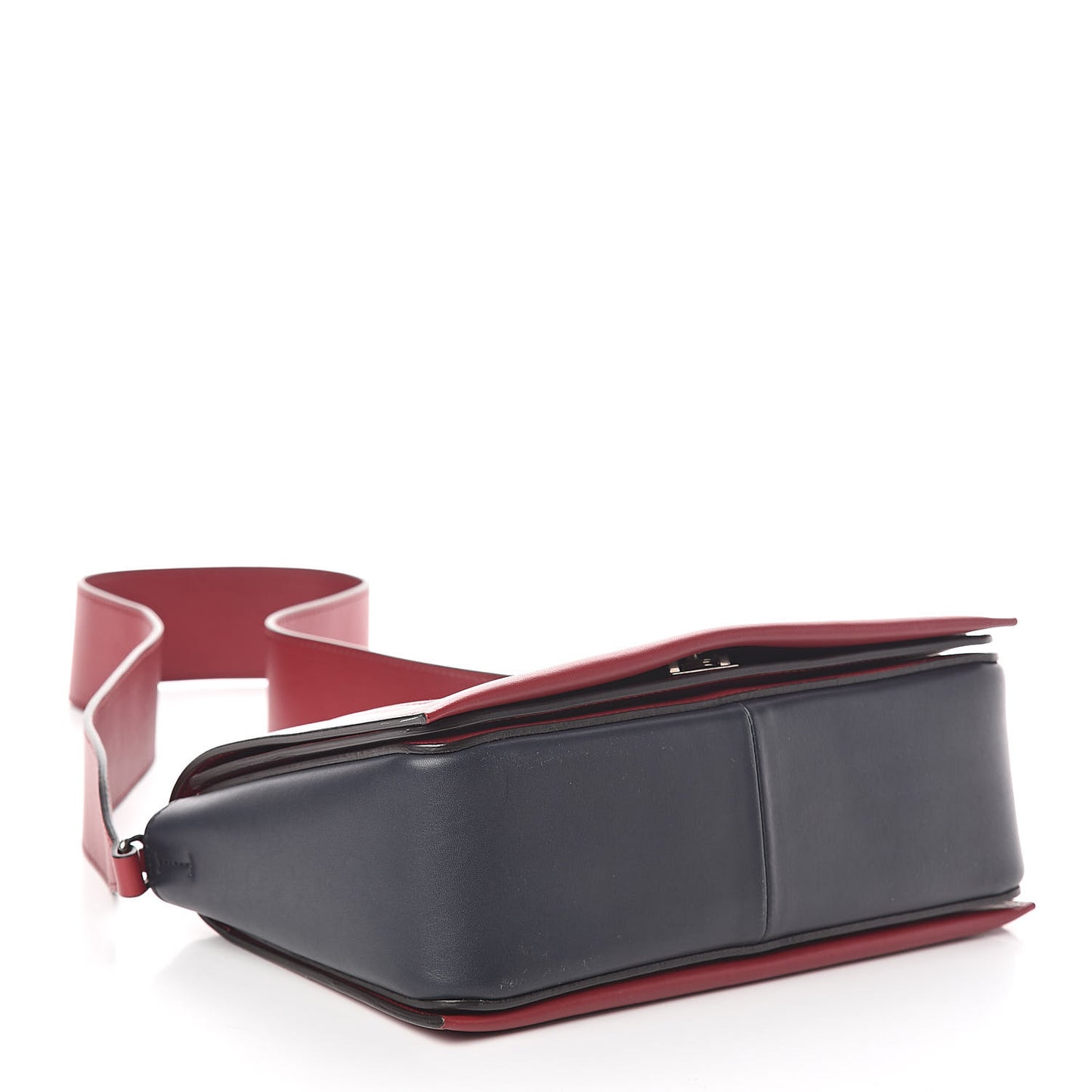 Shiny Smooth Calfskin Medium Frame Shoulder Bag Red Navy